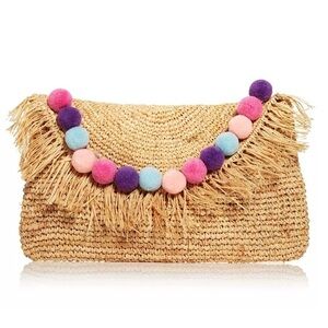 BTB Los Angeles Sera Pom Pom Raffia Clutch
